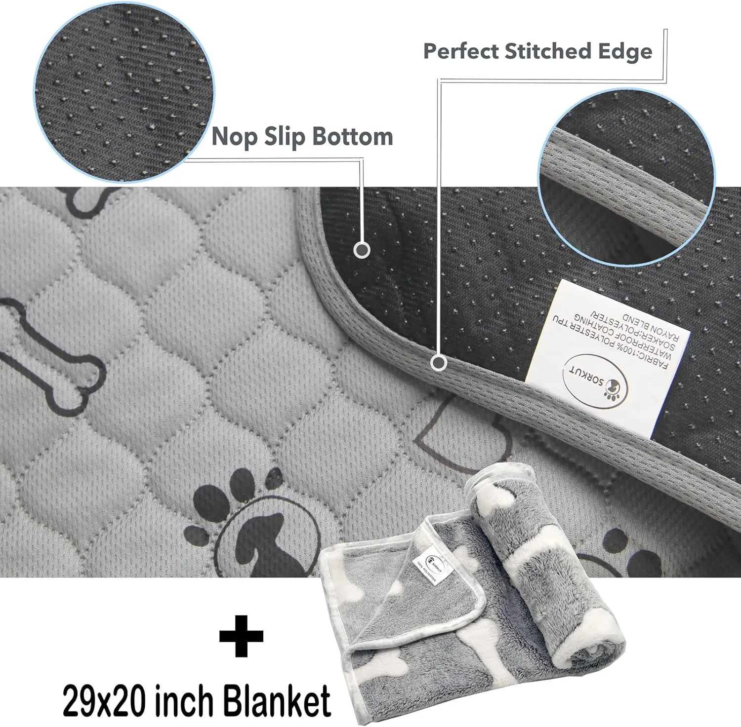 2 Pack 24x36 Washable Dog Pee Pads with Puppy Blanket,Puppy Pads,Dog Pad Washable Waterproof, Potty Buddy Reusable Potty Pads for Dogs,Super Absorbent Reusable Pet Training Pads