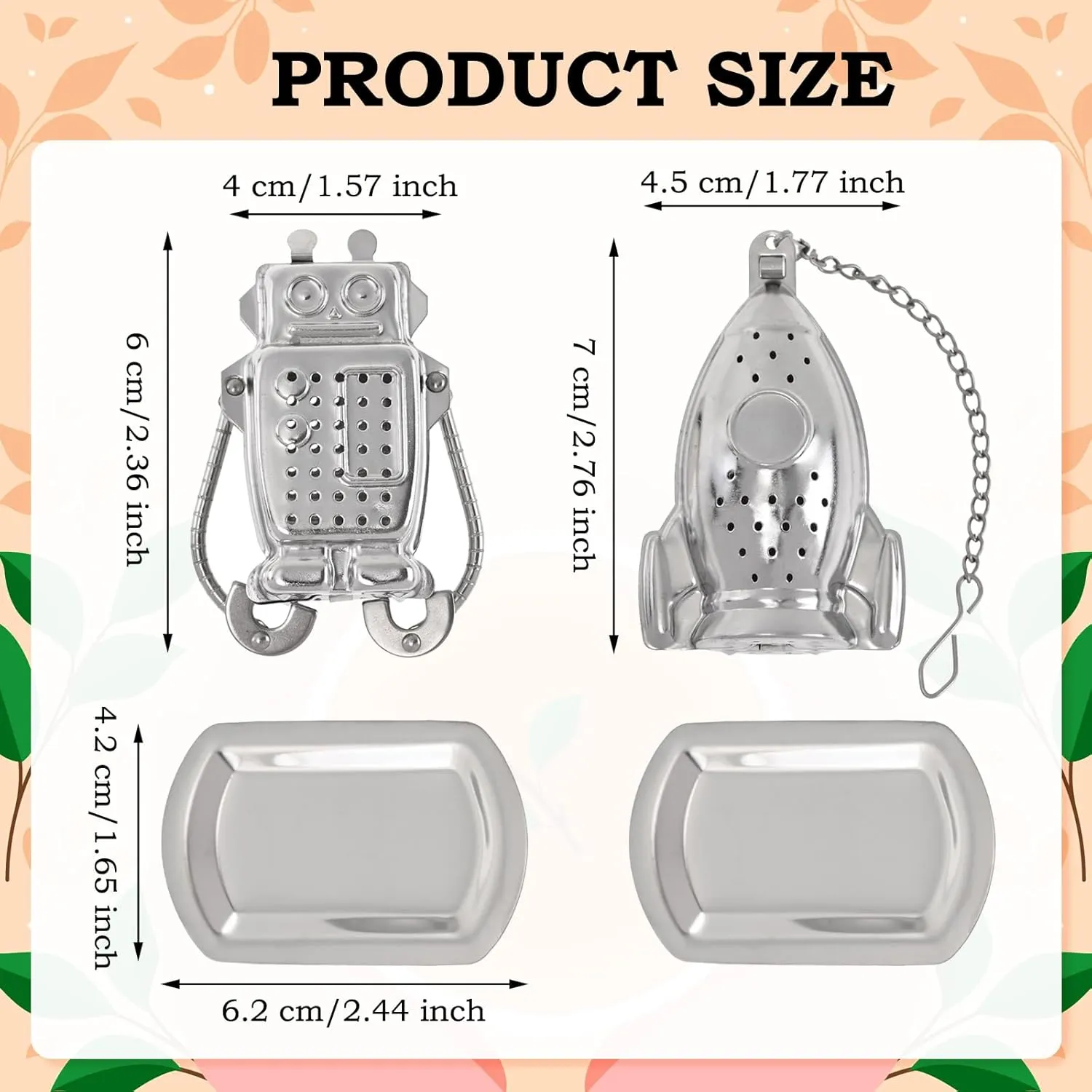 2 Pcs Tea Infuser for Loose Leaf Tea, Stainless Steel Tea Strainer Steeper, Extra Fine Mesh Tea Diffuser Holder, Reusable Metal Tea Filter with Drip Tray for Teapot Brew Tea (Robot)