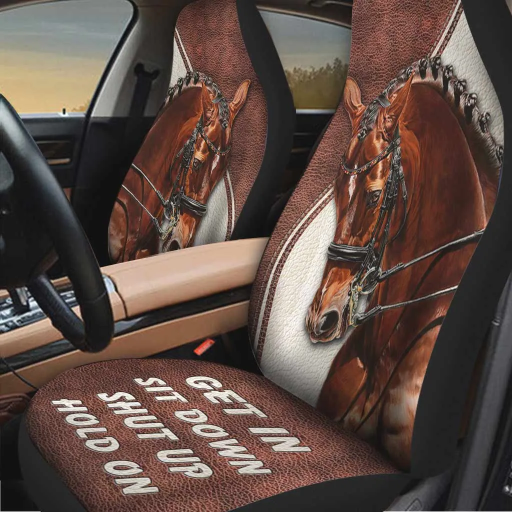 3D Full Printed Front Car Seat Cover For Horses Lover, Seat Covers With Leather Pattern Print