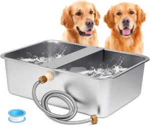 6 Gal Automatic Dog Water Bowl Dispenser Stainless Steel Dog Waterer for Large Breed Dogs, Outdoor Extra Large Bowl for Cats Pets Livestock Chicken