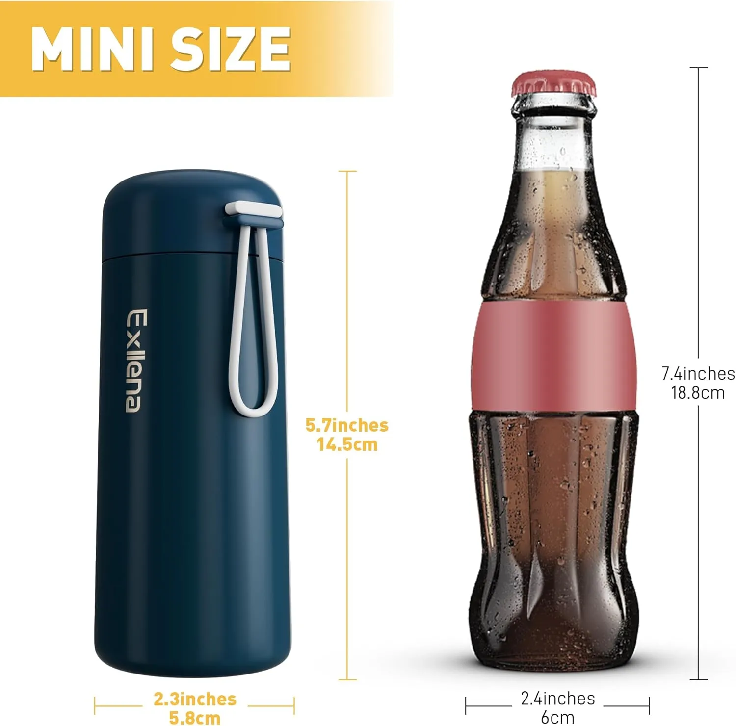 8 oz Water Bottles Made of 304 Stainless Steel, Small Water Bottles Double Wall Vacuum Insulation for Hot&Cold Drinks, Water Bottle Purse with Carry Handle - 100% Leakproof(Dark-Blue)