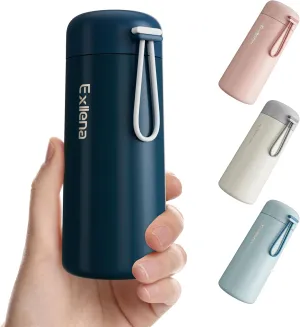 8 oz Water Bottles Made of 304 Stainless Steel, Small Water Bottles Double Wall Vacuum Insulation for Hot&Cold Drinks, Water Bottle Purse with Carry Handle - 100% Leakproof(Dark-Blue)