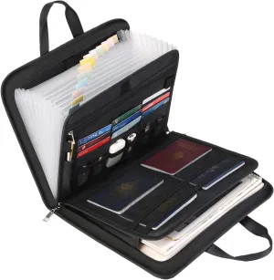 Accordion File Organizer with Lock, Fireproof, Letter/A4-Size Expanding File Folder with Tabs, 13 Pockets Important Document Organizer with Handle, Portable Paperwork Business Organizer, Black
