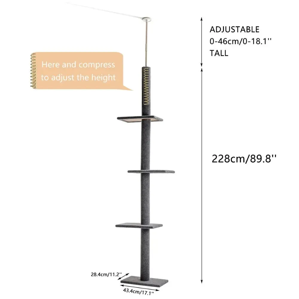 Adjustable 228~289cm Cat Climbing Tree Cat Jumping Frames Toys Scratch Post for Kittens Cat Toy