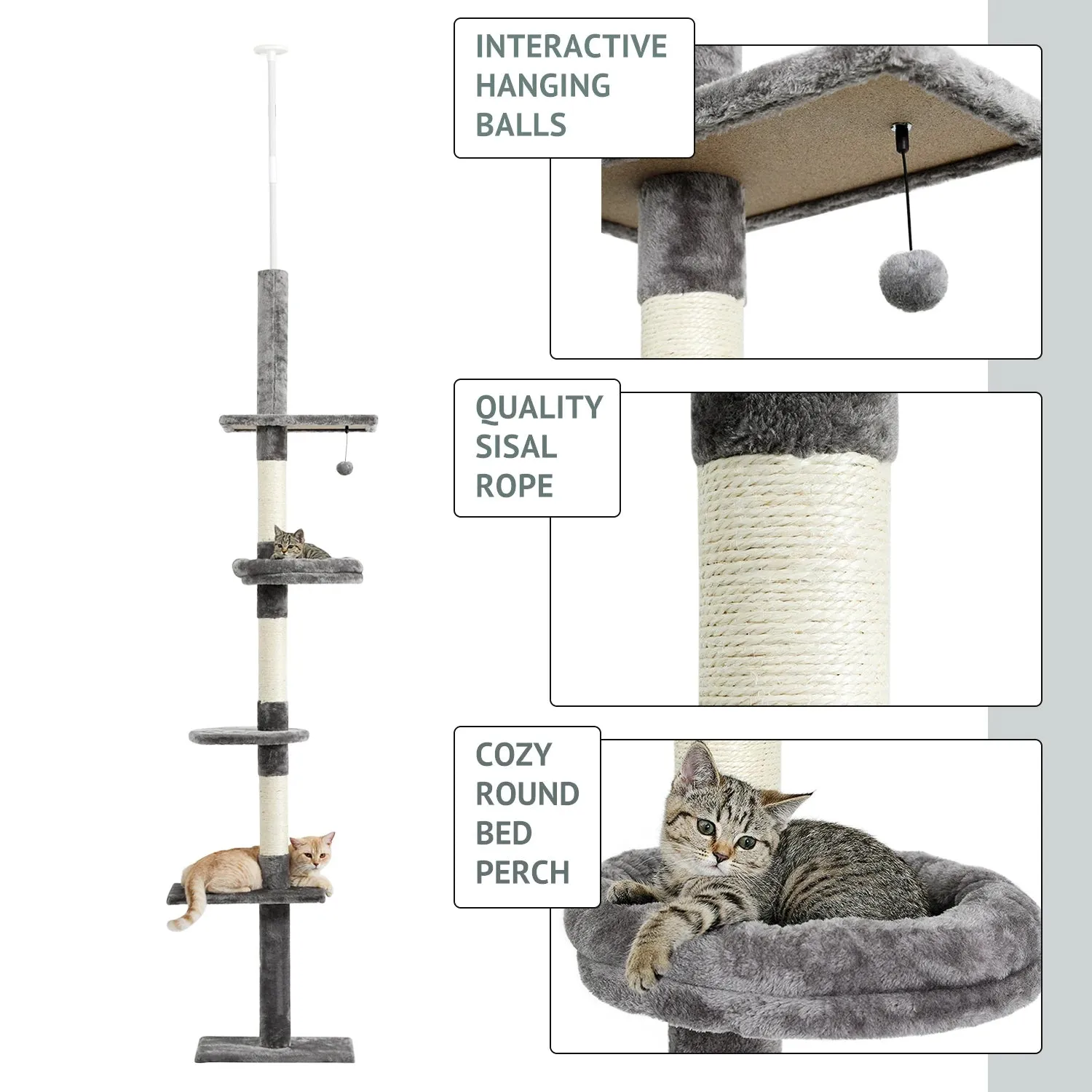 Adjustable 228~289cm Cat Climbing Tree Cat Jumping Frames Toys Scratch Post for Kittens Cat Toy