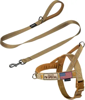 Annchwool No Pull Dog Harness with Padded Handle 5 Ft Leash,Reflective Strip Escape Proof and Quick Fit to Adjust Dog Harness,Easy for Training Walking for Small & Medium and Large Dogs(Brown-Set,M)