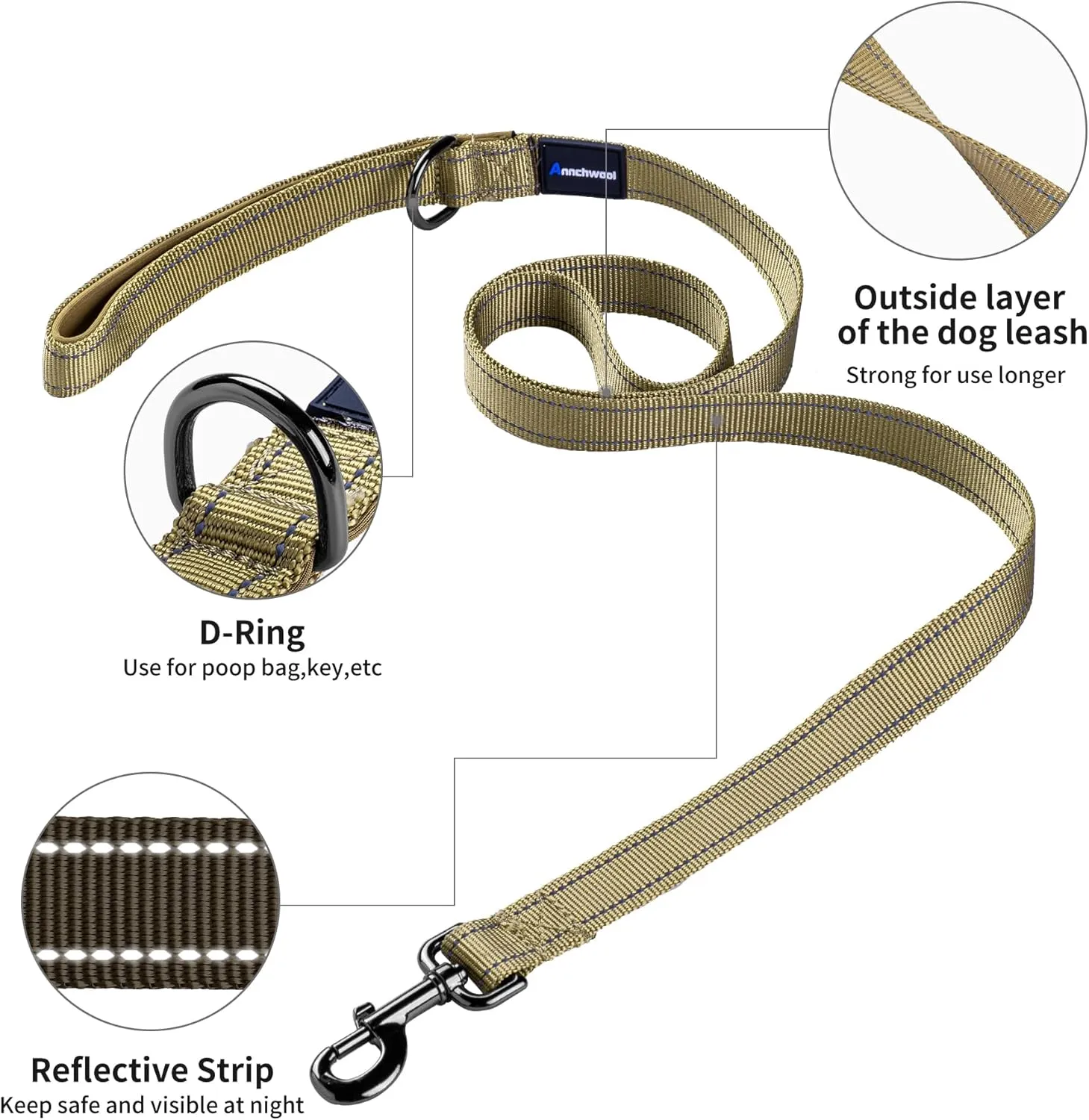 Annchwool No Pull Dog Harness with Padded Handle 5 Ft Leash,Reflective Strip Escape Proof and Quick Fit to Adjust Dog Harness,Easy for Training Walking for Small & Medium and Large Dogs(Brown-Set,M)