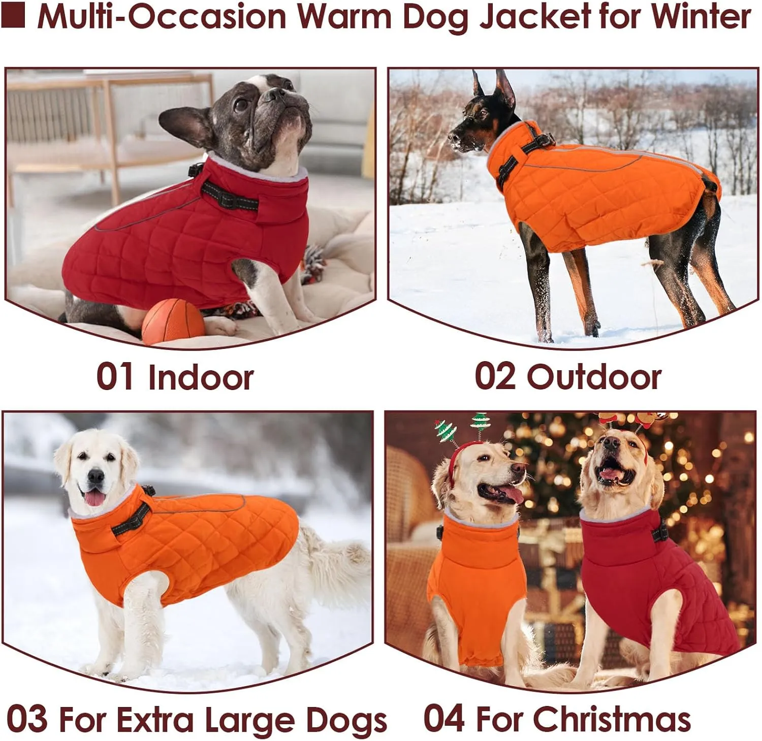 AOFITEE Coat for Medium Dogs, Turtleneck Warm Dog Winter Jacket with Back Zipper, Medium Pet Snowsuit with Reflective Trims, Dog Puffer Jacket for JackRussell, Boston Terrier, French Bulldog