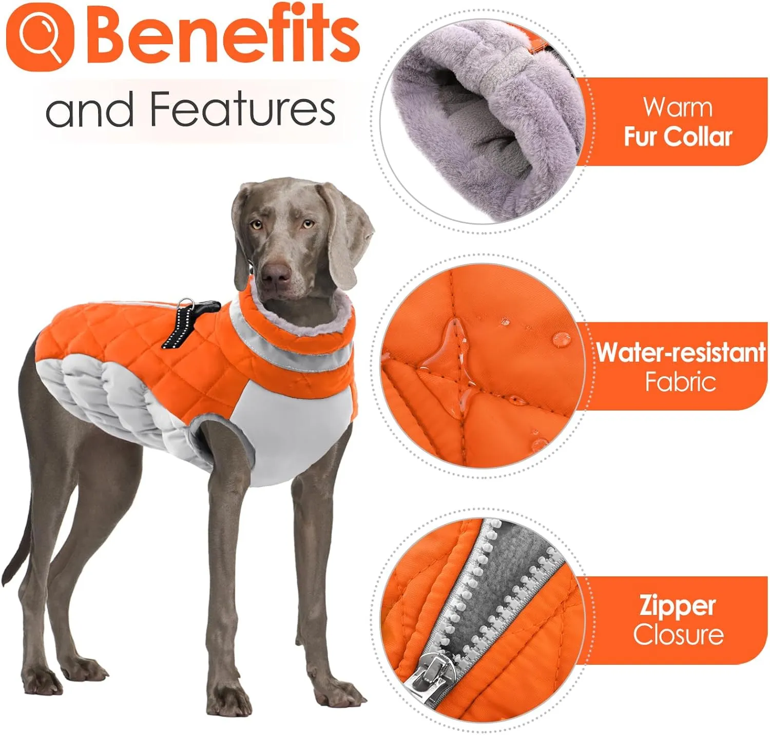 AOFITEE Dog Coat, Warm Dog Winter Coat, Reflective Cold Weather Dogs Puffer Jacket with Harness Built in, Waterproof Pet Fleece Vest Snowsuit for Small Medium Large Dogs, Orange L