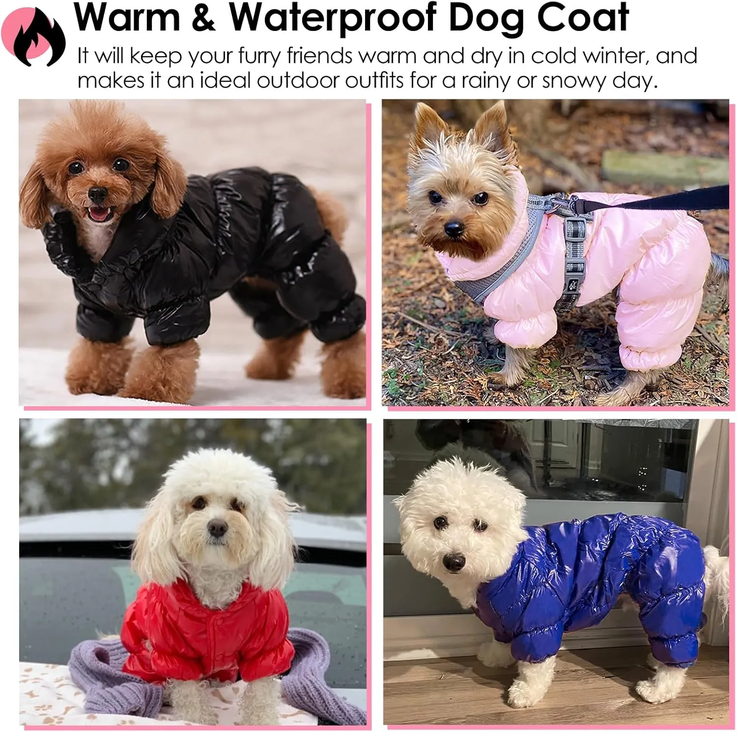 AOFITEE Dog Coat, Waterproof Dog Jacket, Fullbody Dogs Winter Coat Snowsuit, Windproof Puppy Puffer Jacket Snow Suit with Legs, Pet Fleece Winter Vest, Cold Weather Coats for Small Dogs, Blue S