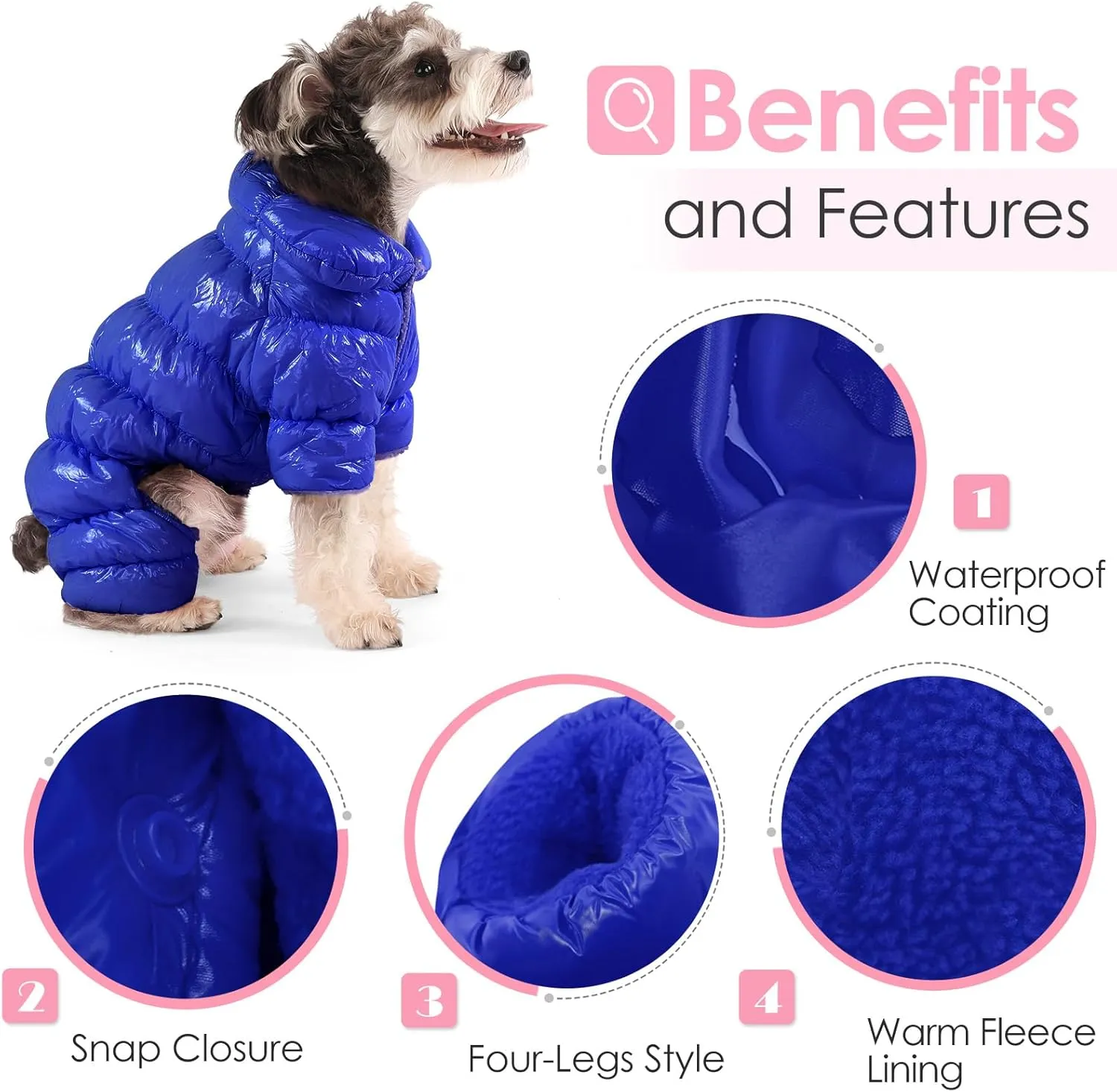 AOFITEE Dog Coat, Waterproof Dog Jacket, Fullbody Dogs Winter Coat Snowsuit, Windproof Puppy Puffer Jacket Snow Suit with Legs, Pet Fleece Winter Vest, Cold Weather Coats for Small Dogs, Blue S