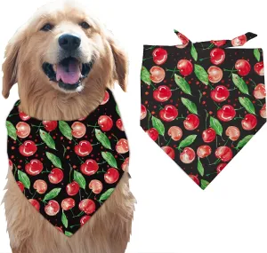 arricraft 1 Pc Cherry Printed Dog Bandana, Fruit Theme Pet Scarf Adjustable Colorful Bandana Washable Triangle Bibs Cotton Handkerchief Accessories for Medium Large Dog Pet