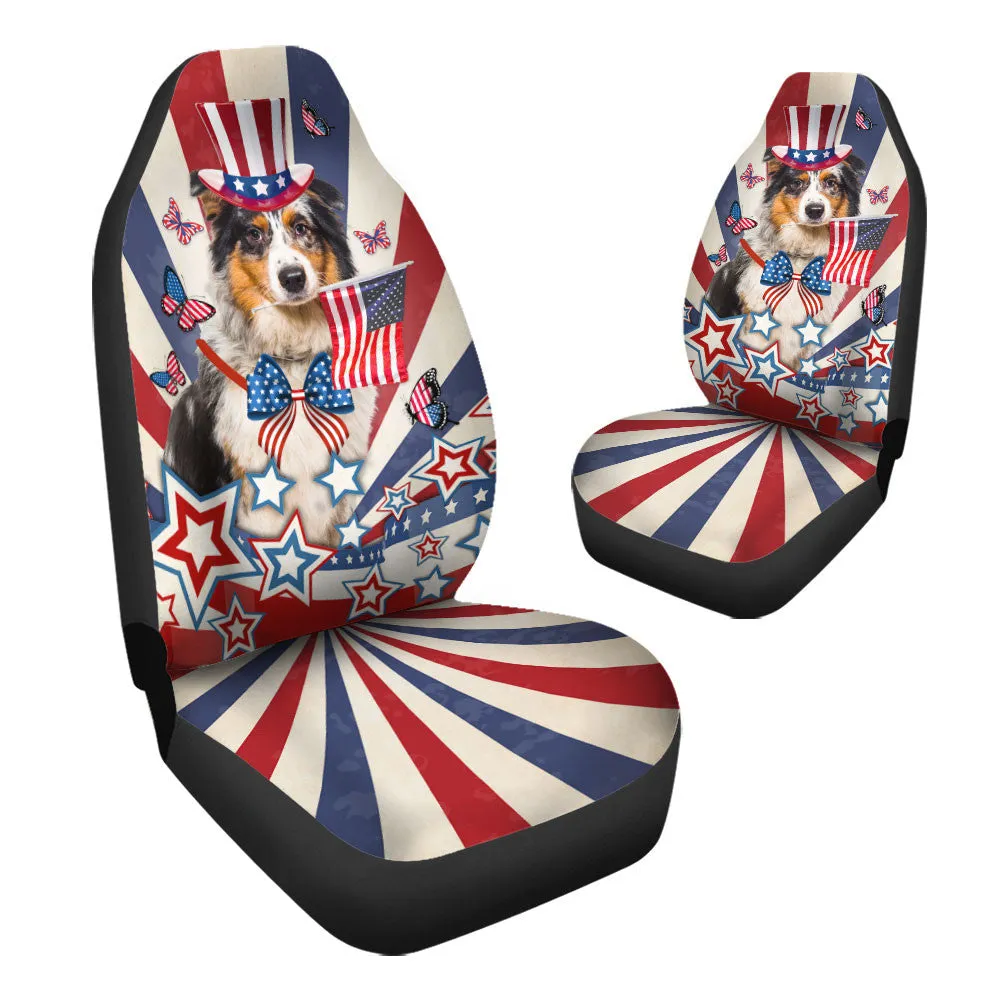 Australian Shepherd Inside American Flag Car Seat Covers