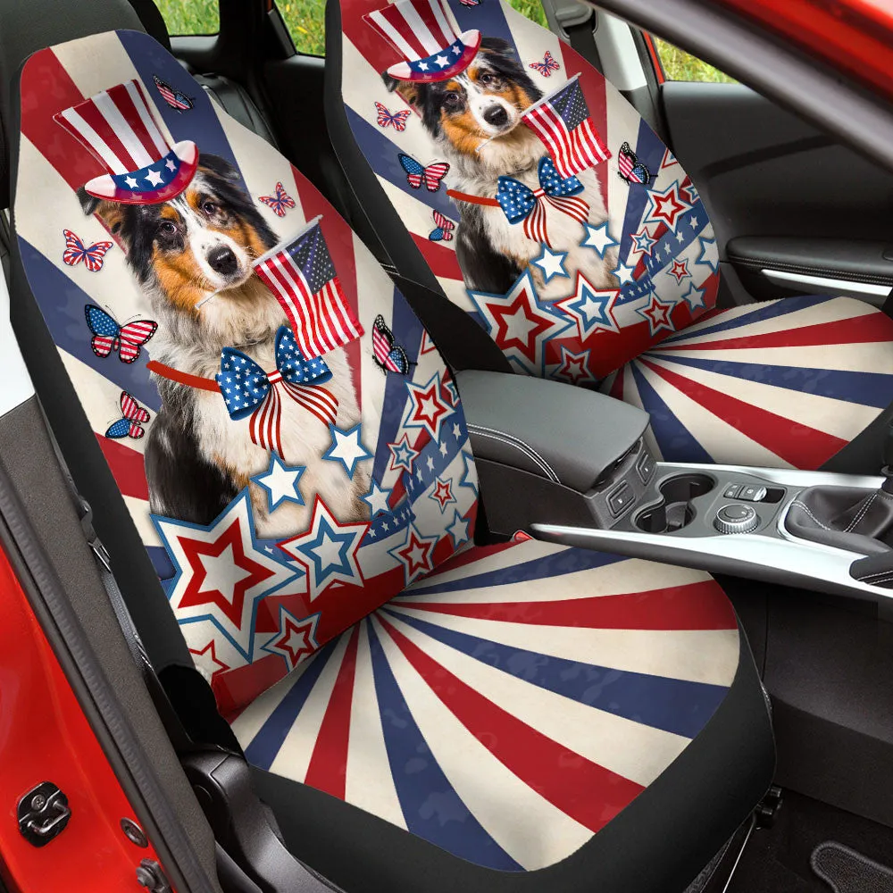Australian Shepherd Inside American Flag Car Seat Covers