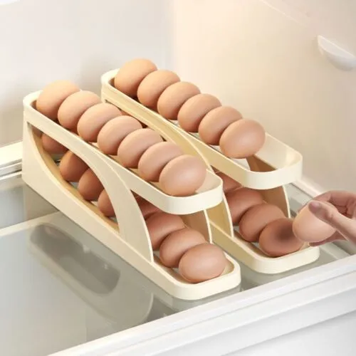 Automatic Scrolling Egg Rack - Space-Saving Rolling Eggs Dispenser and Organizer for Refrigerator Storage