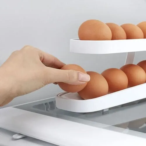 Automatic Scrolling Egg Rack - Space-Saving Rolling Eggs Dispenser and Organizer for Refrigerator Storage