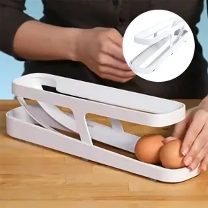 Automatic Scrolling Egg Rack - Space-Saving Rolling Eggs Dispenser and Organizer for Refrigerator Storage
