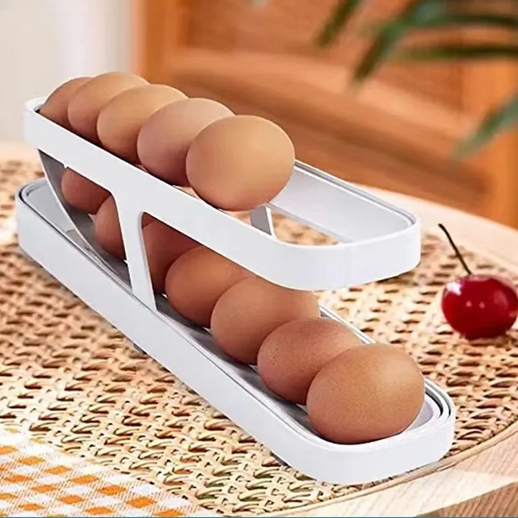 Automatic Scrolling Egg Rack - Space-Saving Rolling Eggs Dispenser and Organizer for Refrigerator Storage