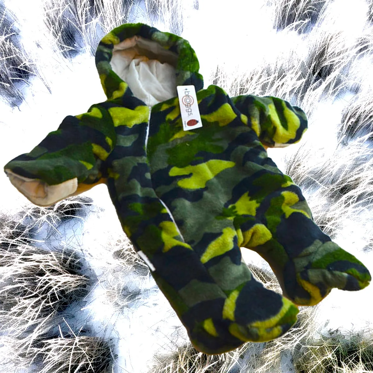 Baby Snowsuit | Faux Fur Hooded Snow Suit | Pramsuit | Unisex | Green Camp | Available in 6 sizes | 0-18M | 17I | Broggs®