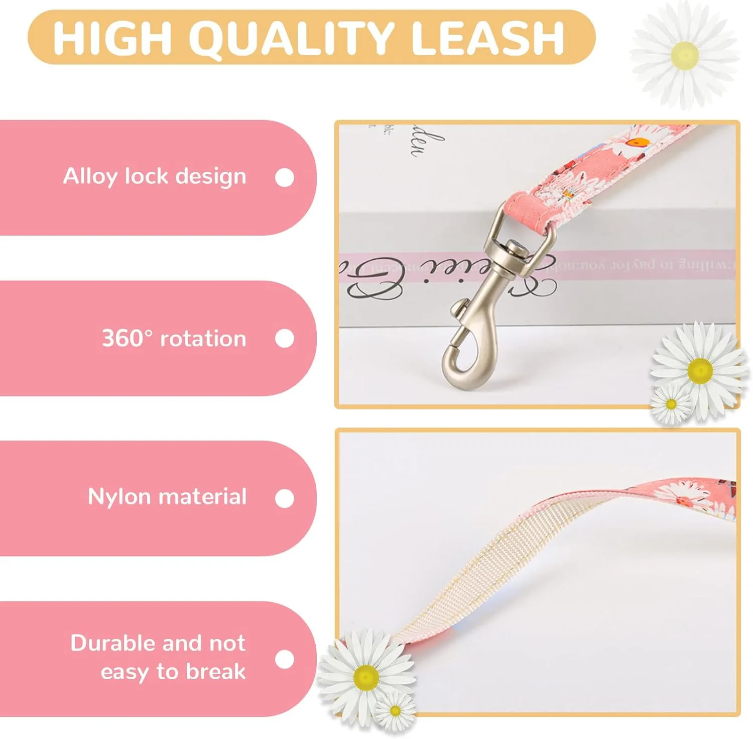 BAEJMJK Dog Harness and Leash Set with Bow Knot No Pull Pet Daisy Floral Harness with D-Ring Soft Mesh Dog Harness Vest Set Escape Proof Princess Puppy Harness for Small Girl Dogs CatsPink S