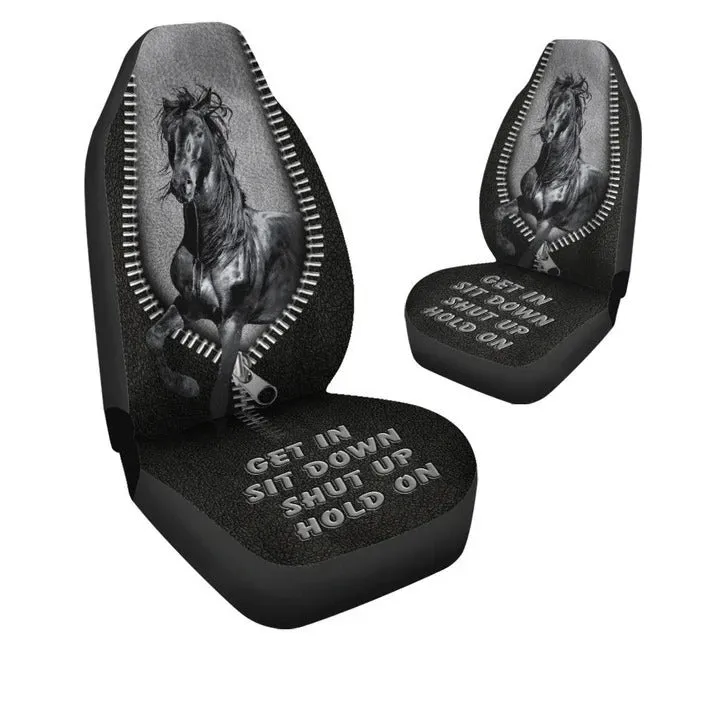 Black Horse Car Seat Cover Universal Fit Set 2