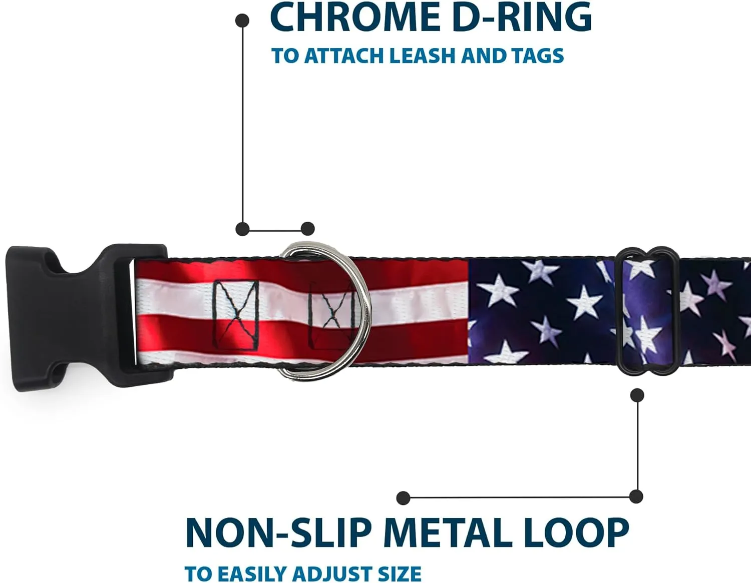 Buckle-Down PC-W30158-S An Flag Vivid Close-Up Plastic Clip Collar, Small/9-15"