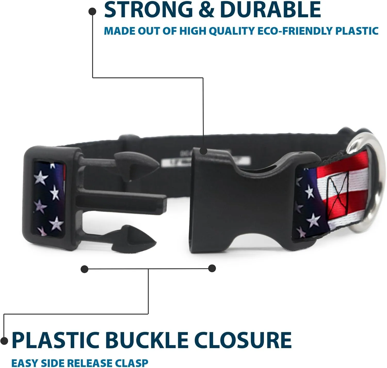 Buckle-Down PC-W30158-S An Flag Vivid Close-Up Plastic Clip Collar, Small/9-15"