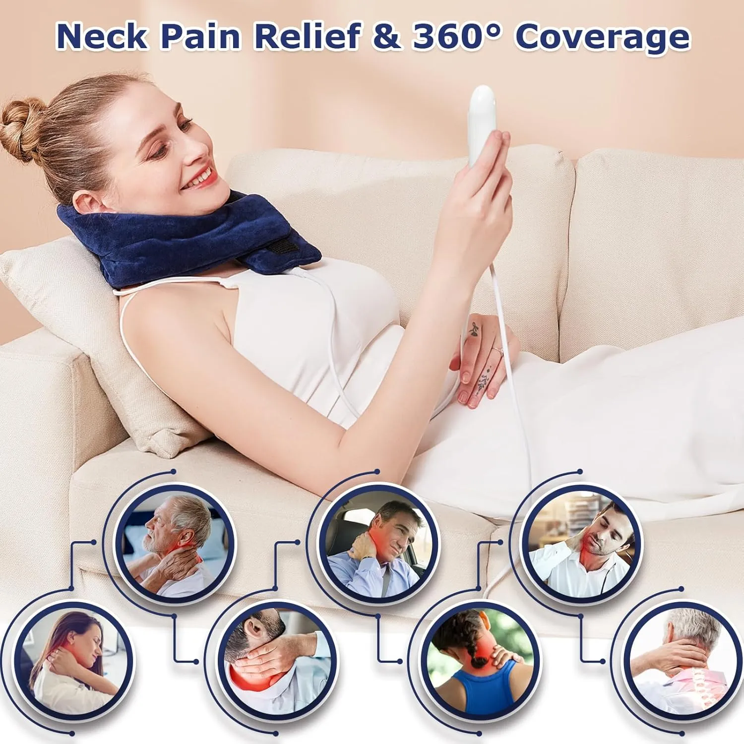 CAMECO Electric Neck Heating Pad for Pain Relief, 30s Heating Heated Neck Wrap Warmer for Soreness Stiffness, 86-158 Temp Setting, 90min Auto Shut-Off Timer, Gifts for Women