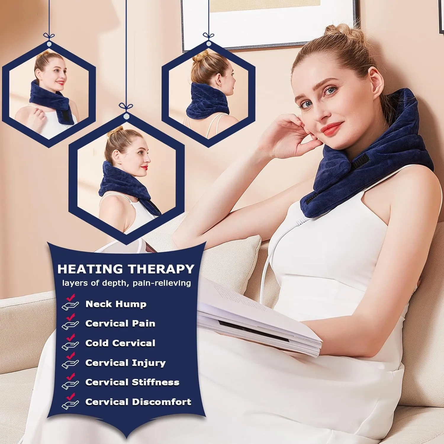 CAMECO Electric Neck Heating Pad for Pain Relief, 30s Heating Heated Neck Wrap Warmer for Soreness Stiffness, 86-158 Temp Setting, 90min Auto Shut-Off Timer, Gifts for Women