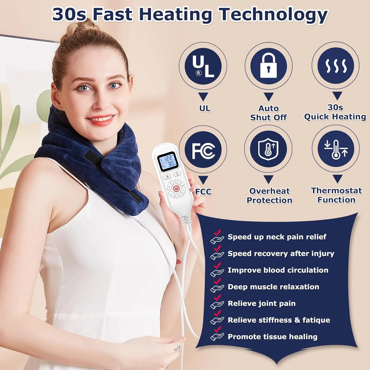 CAMECO Electric Neck Heating Pad for Pain Relief, 30s Heating Heated Neck Wrap Warmer for Soreness Stiffness, 86-158 Temp Setting, 90min Auto Shut-Off Timer, Gifts for Women