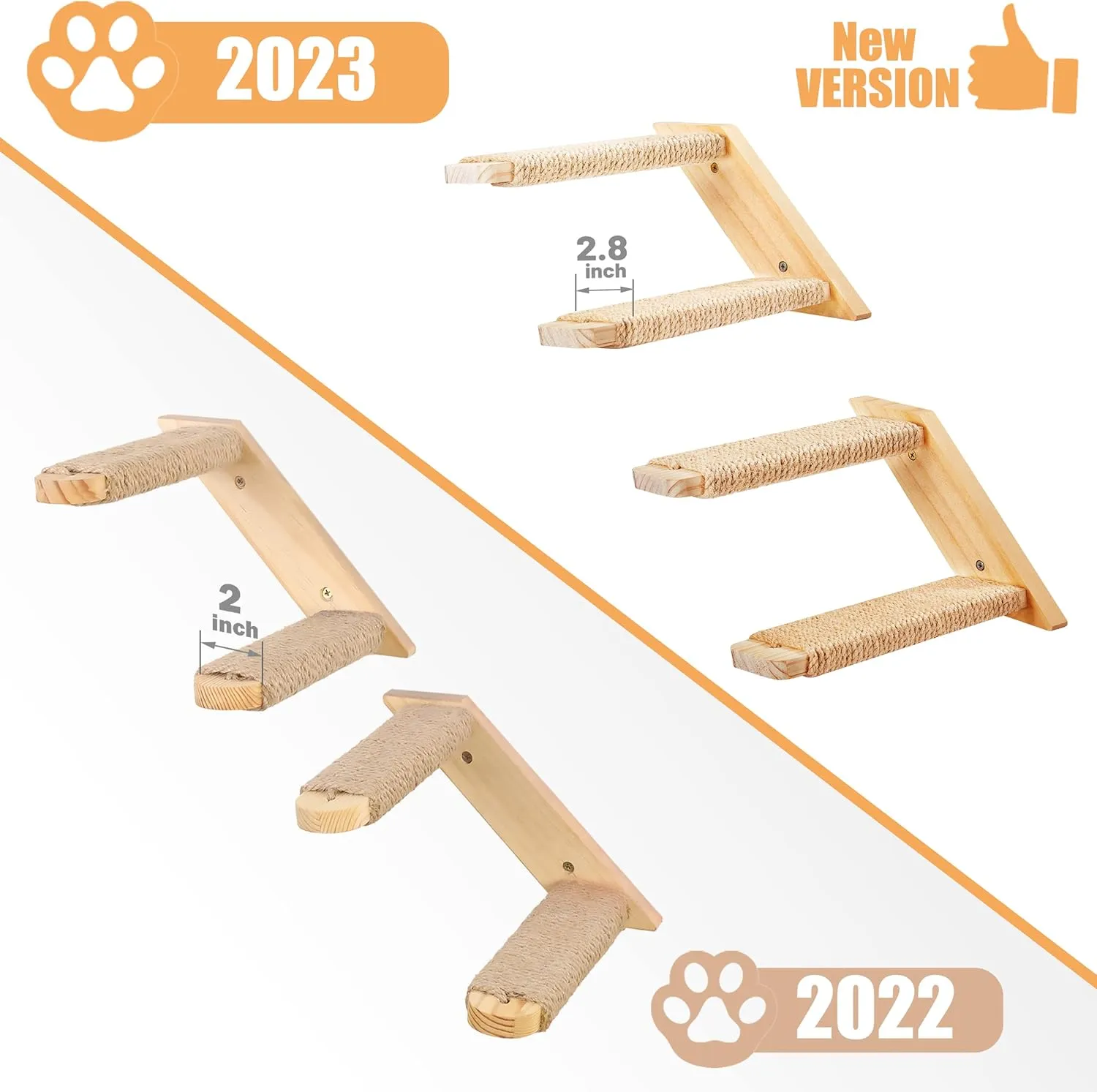 Cat Climbing Stair Shelf Wall Mounted Reversible Left & Right Direction, Cat Stairway Shelf for Climbing with Sisal Rope Ladder Wall Furniture