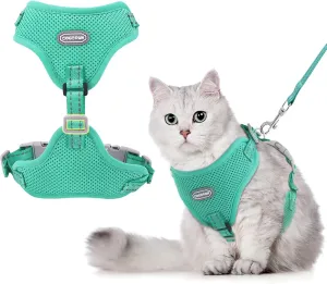 Cat Harness and Leash Set, Adjustable Soft Kitten Harness Breathable Mesh Cat Harness Escape Proof for Walking, Reflective Cat Vest Harness for Large Small Cat Kitten Puppy(Turquoise, M-2)