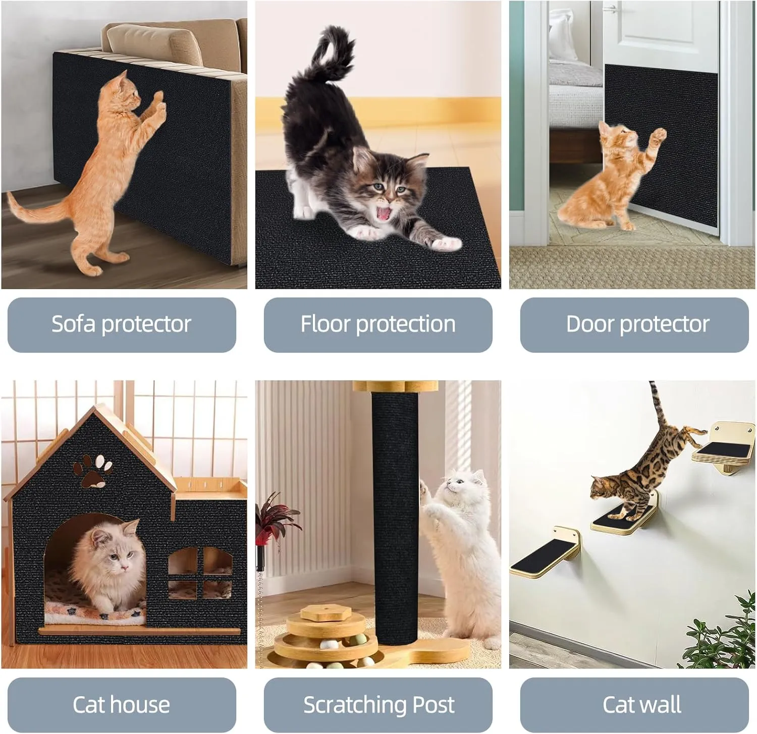 Cat Scratch Mat 120"x15.8",Cat Scratch Carpet Trimmable Self-Adhesive Cat Scratch Pad,Decorative Cat Tree ShelfCat WallCat Scratching Post,Cat Couch Protector(Black)