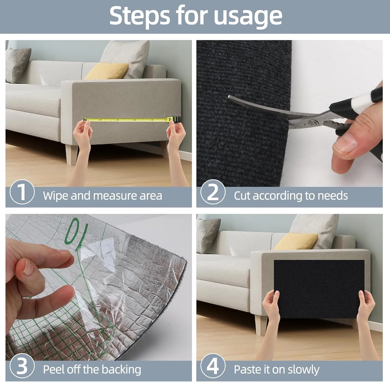 Cat Scratch Mat 120"x15.8",Cat Scratch Carpet Trimmable Self-Adhesive Cat Scratch Pad,Decorative Cat Tree ShelfCat WallCat Scratching Post,Cat Couch Protector(Black)