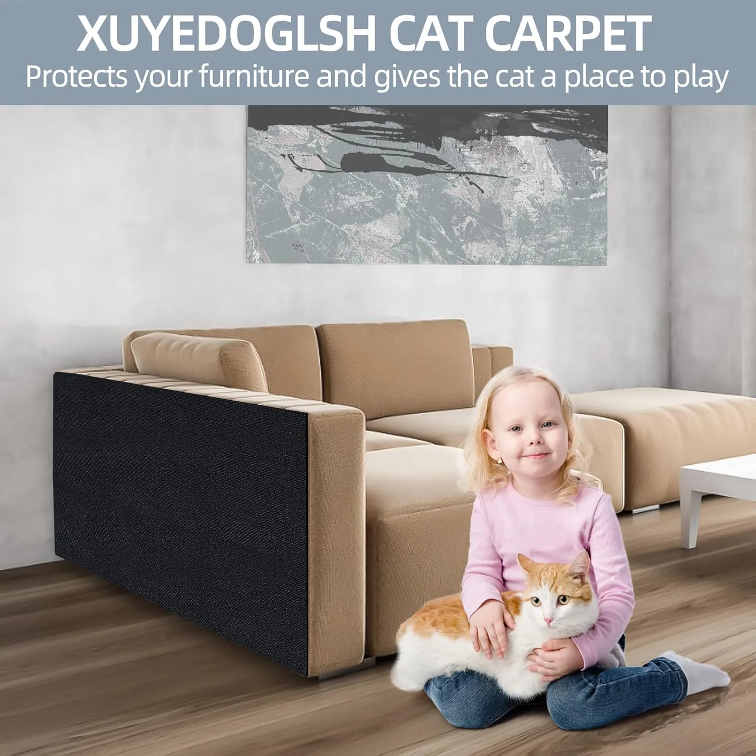 Cat Scratch Mat 120"x15.8",Cat Scratch Carpet Trimmable Self-Adhesive Cat Scratch Pad,Decorative Cat Tree ShelfCat WallCat Scratching Post,Cat Couch Protector(Black)