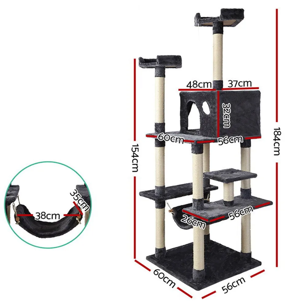 Cat Tree, 184 cm, Wood Scratching Post Tower Condo
