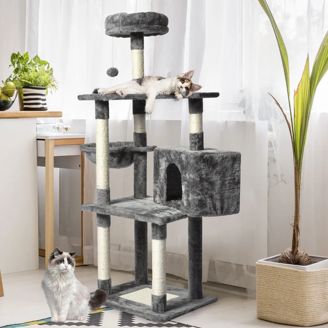 Cat Tree Scratching Post Toy Scratcher Tower Condo Wooden House - Grey 130cm