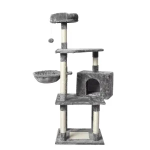 Cat Tree Scratching Post Toy Scratcher Tower Condo Wooden House - Grey 130cm