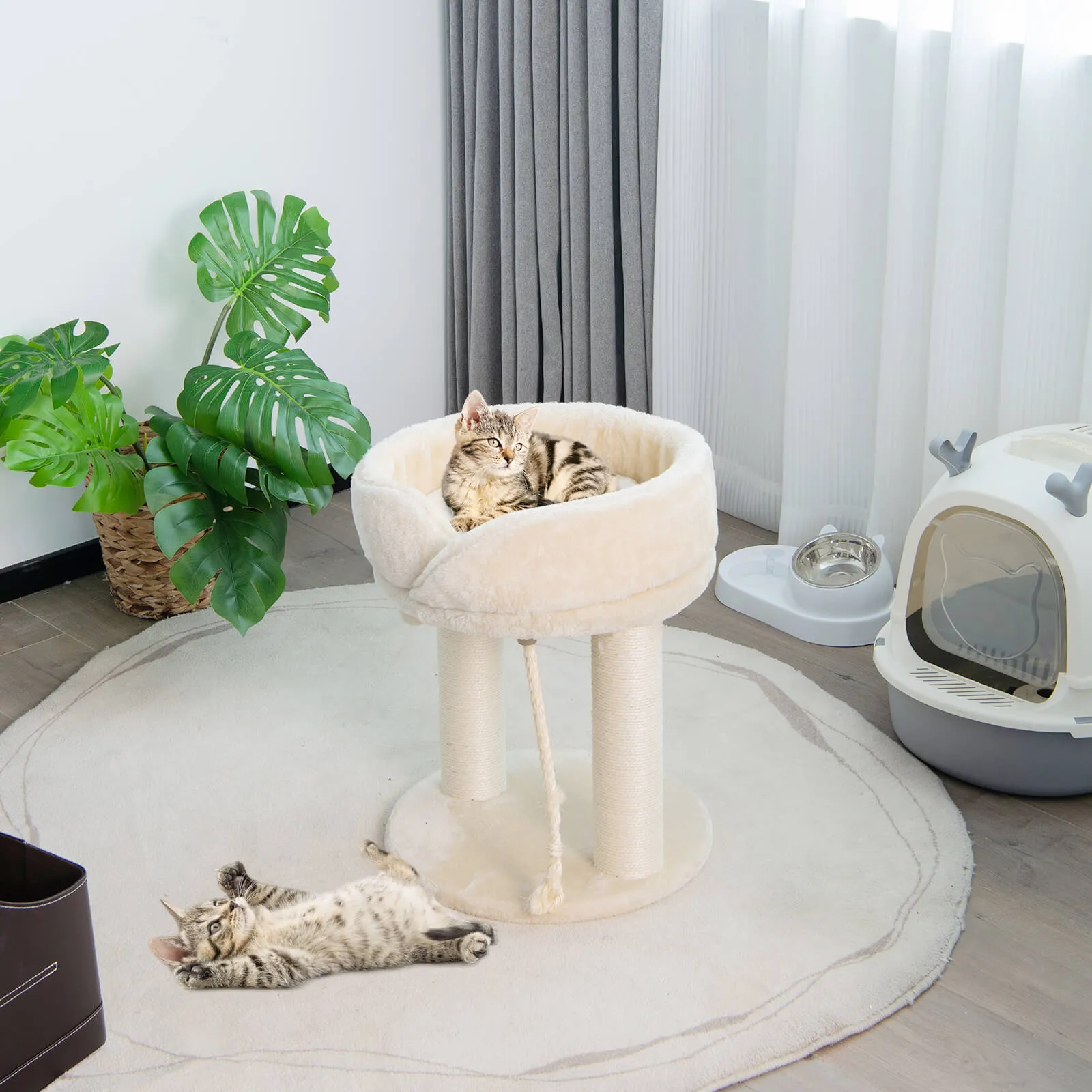 Cat Tree with Fur Ball and Sisal Rope-Beige