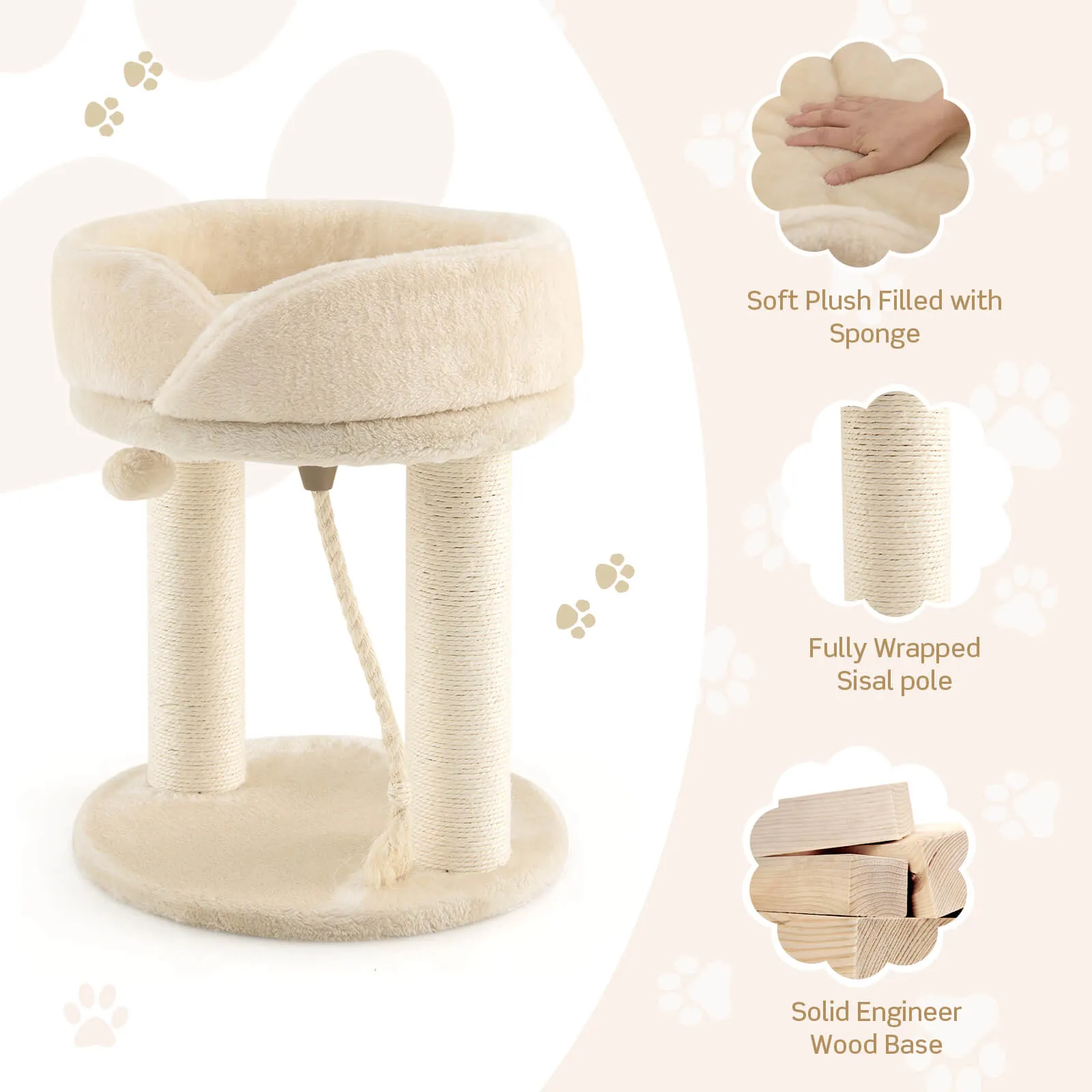 Cat Tree with Fur Ball and Sisal Rope-Beige