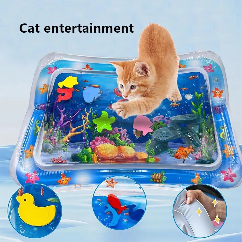 Cat Water Mat, Upgraded-Thicken Unbreakable Cat Splash Play Mat, Cat Water Play Mat for Indoor Cats, Cat Water Sensory Play Mat for Indoor Cats (Hairtail Style)
