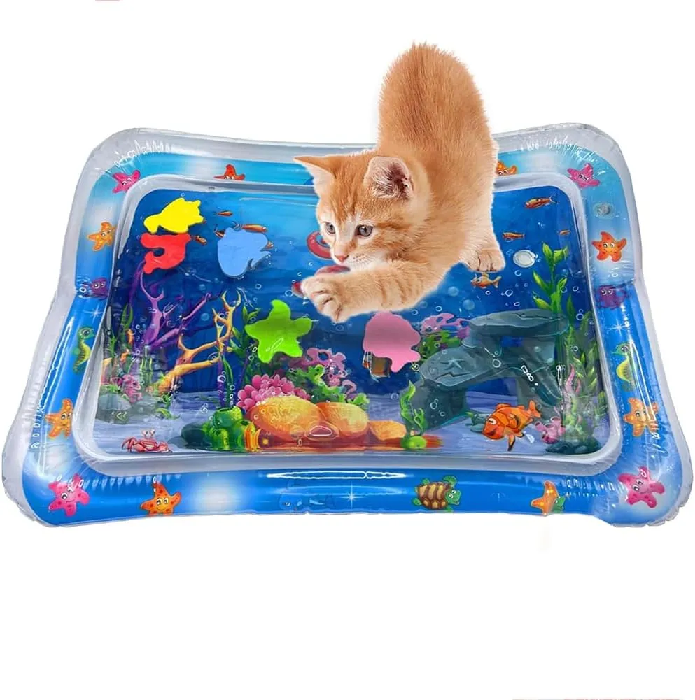 Cat Water Mat, Upgraded-Thicken Unbreakable Cat Splash Play Mat, Cat Water Play Mat for Indoor Cats, Cat Water Sensory Play Mat for Indoor Cats (Hairtail Style)