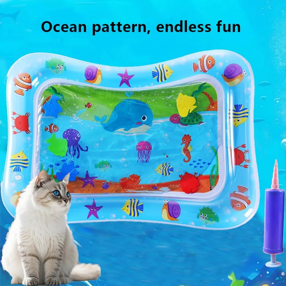 Cat Water Mat, Upgraded-Thicken Unbreakable Cat Splash Play Mat, Cat Water Play Mat for Indoor Cats, Cat Water Sensory Play Mat for Indoor Cats (Hairtail Style)