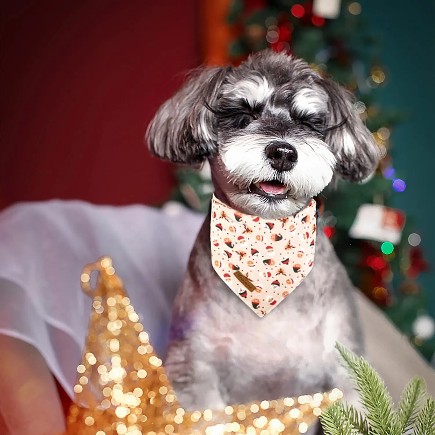 Christmas Dog Bandana, Christmas Triangle Bid Scarf with Cute Snowman, Cotton Pet Kerchief for Girl Boy Dogs or Cats, Adjustable Winter Dog Bandana for Small Medium Dogs