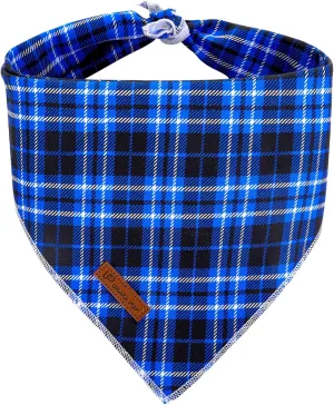 Christmas Dog Bandana, UP URARA PUP Blue Plaid Triangle Bid Scarf, Cotton Pet Kerchief for Girl Boy Dogs or Cats, Blue Winter Dog Bandana, Fancy for Puppy
