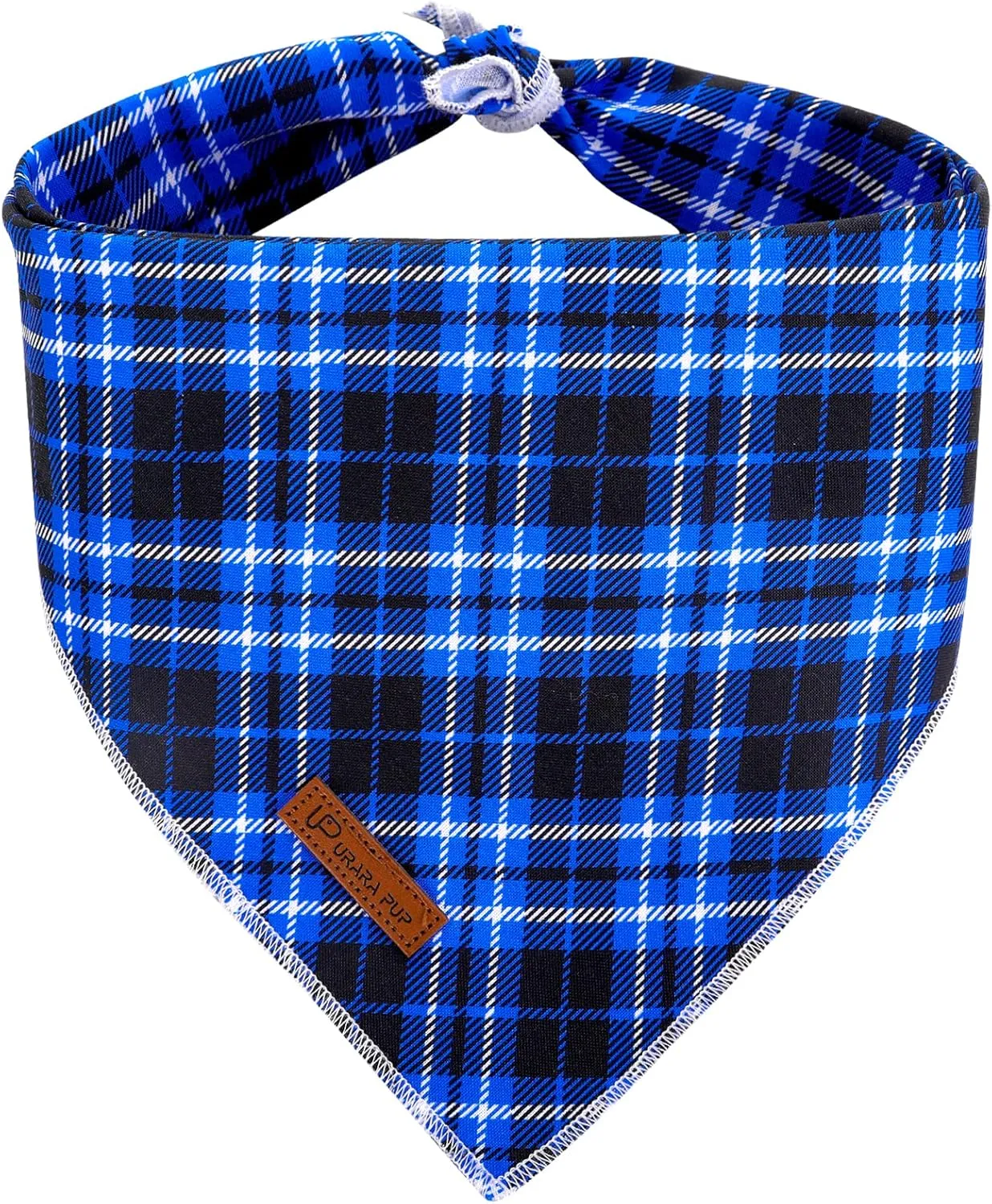 Christmas Dog Bandana, UP URARA PUP Blue Plaid Triangle Bid Scarf, Cotton Pet Kerchief for Girl Boy Dogs or Cats, Blue Winter Dog Bandana, Fancy for Puppy