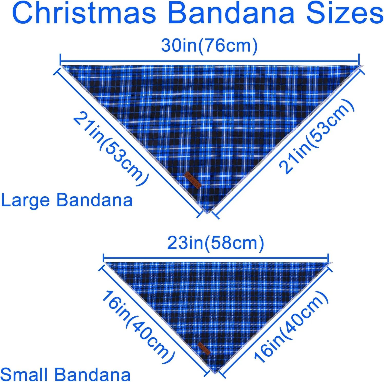 Christmas Dog Bandana, UP URARA PUP Blue Plaid Triangle Bid Scarf, Cotton Pet Kerchief for Girl Boy Dogs or Cats, Blue Winter Dog Bandana, Fancy for Puppy