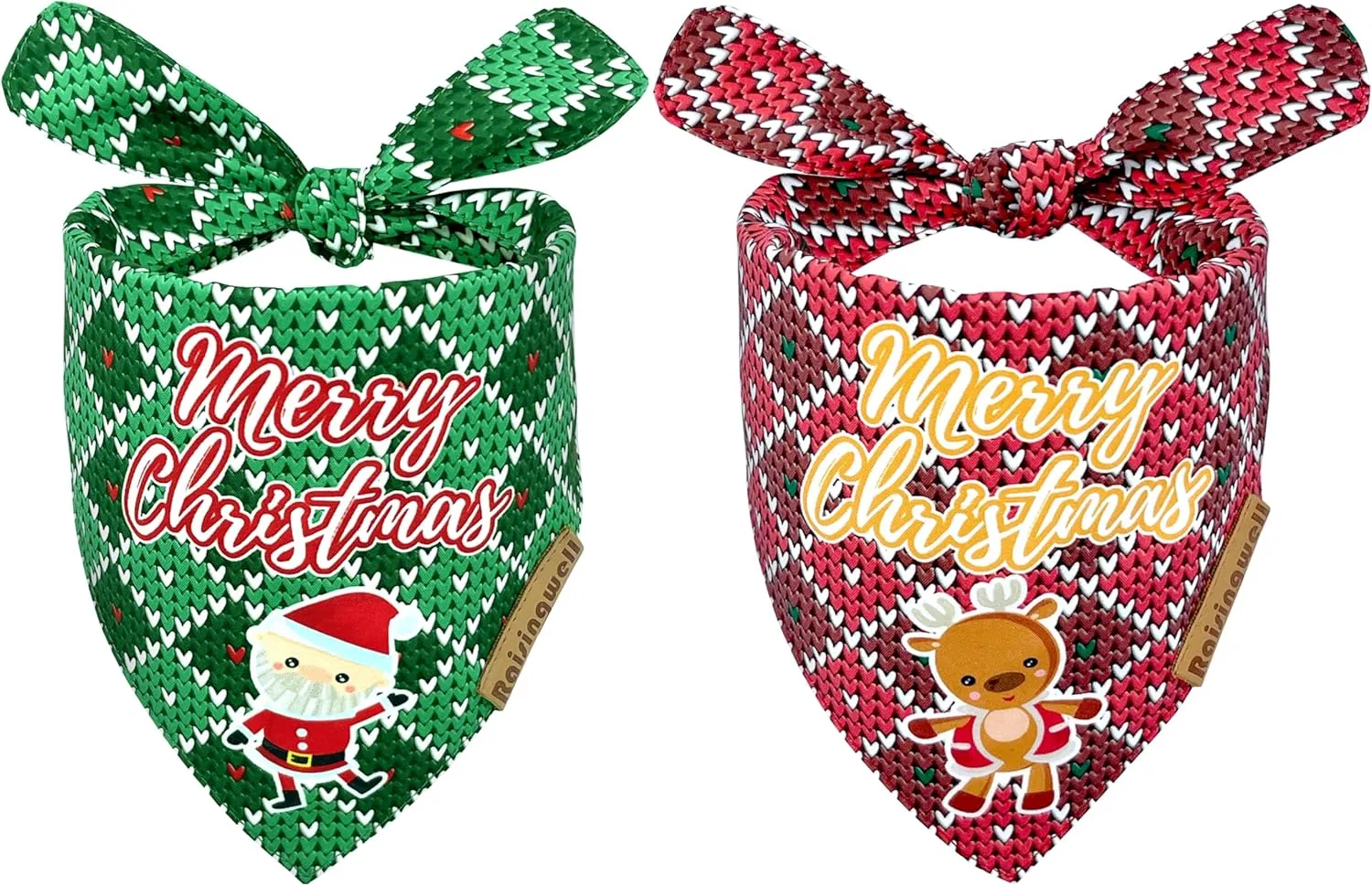 Christmas Dog Bandanas 2 Pack, 4 Pattern Reversible Adjustable Winter Holiday Dog Scarf for Boy & Girl, Small-XLarge Dogs | Christmas Reindeer Santa Claus
