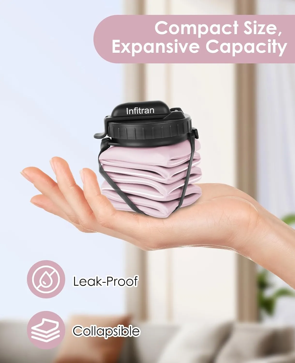 Collapsible Water Bottles,BPA-Free Silicone Foldable Water Bottle Cup with Straw Strap 20.6oz,Leak-Proof Durable Lightweight Bottle for Gym Travel Camping Hiking Running Sport,Purple