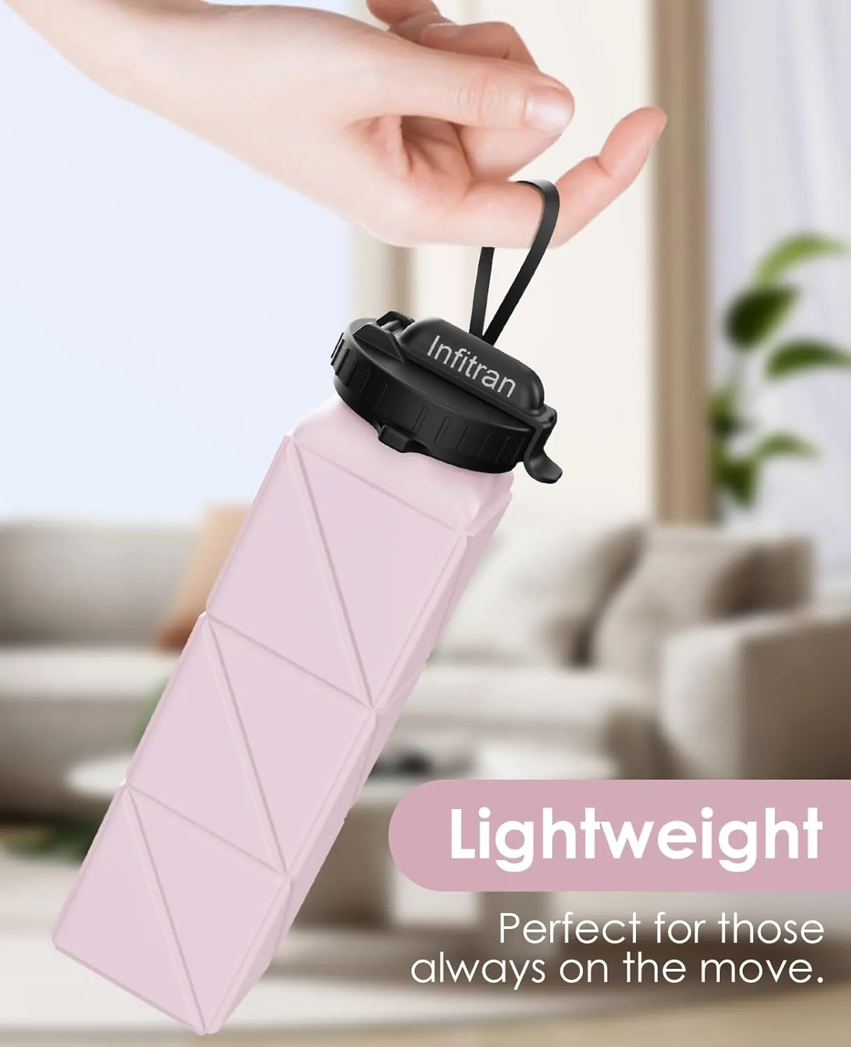 Collapsible Water Bottles,BPA-Free Silicone Foldable Water Bottle Cup with Straw Strap 20.6oz,Leak-Proof Durable Lightweight Bottle for Gym Travel Camping Hiking Running Sport,Purple